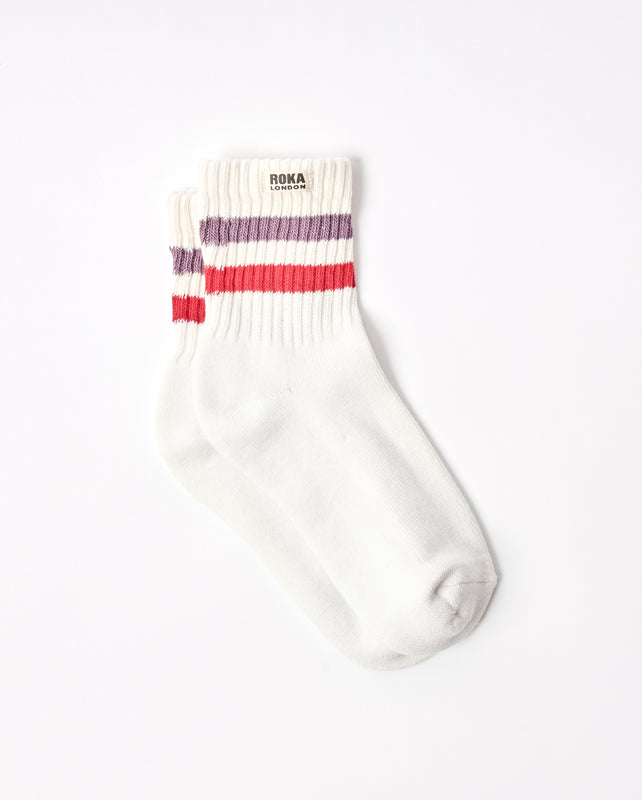 Windsor Stripe Crew Socks for Women in Flint/Red