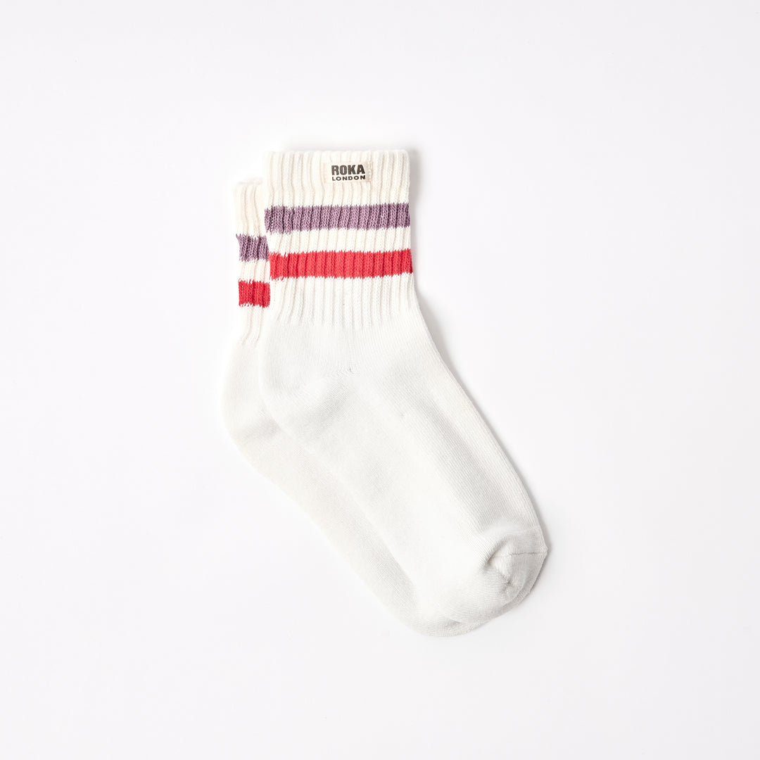 Windsor Stripe Crew Socks for Women in Flint/Red