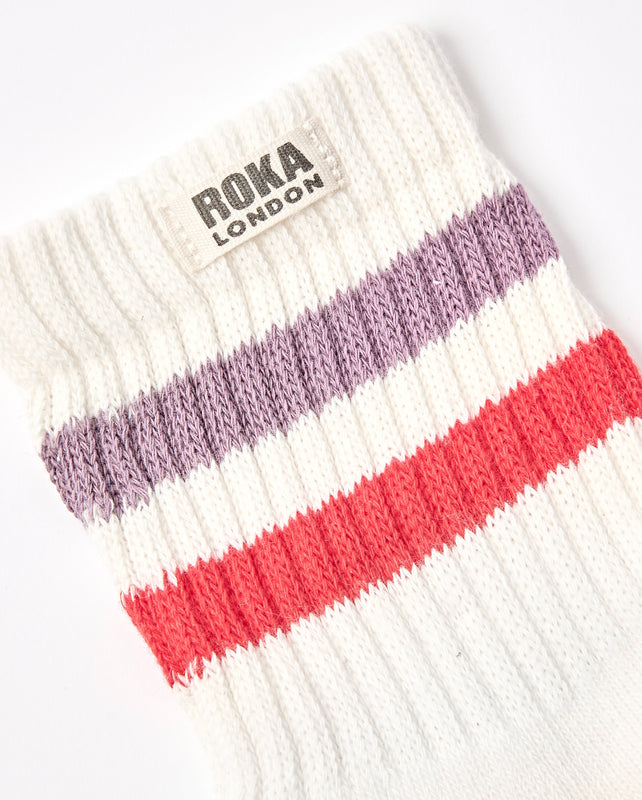 Windsor Stripe Crew Socks for Women in Flint/Red