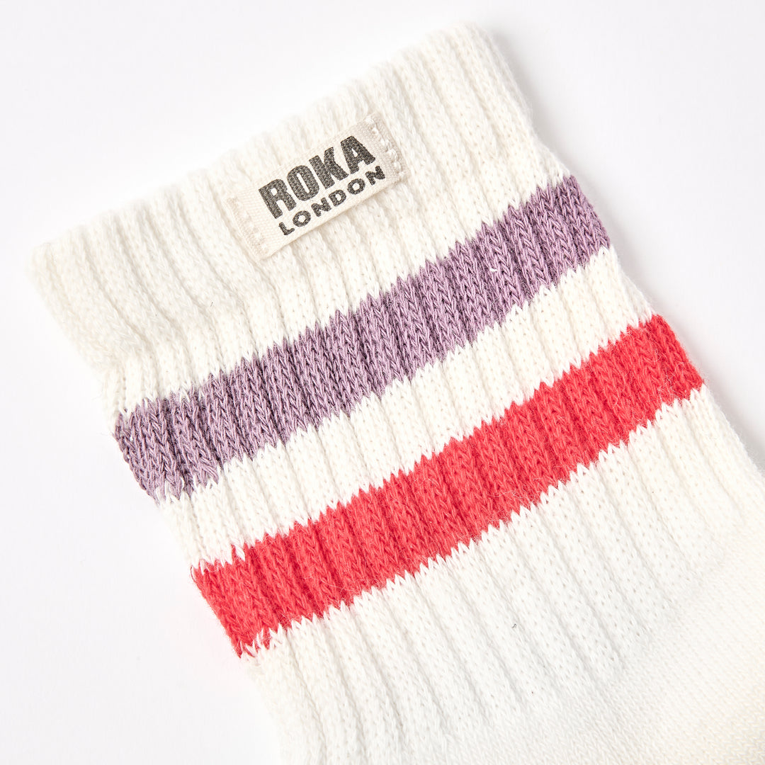 Windsor Stripe Crew Socks for Women in Flint/Red
