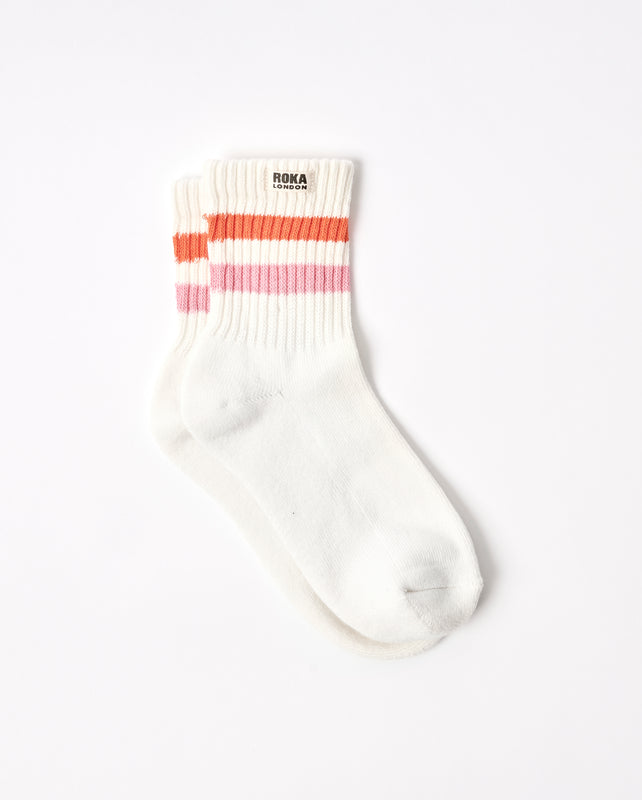 Windsor Stripe Crew Socks for Women in Mandarin/Pink