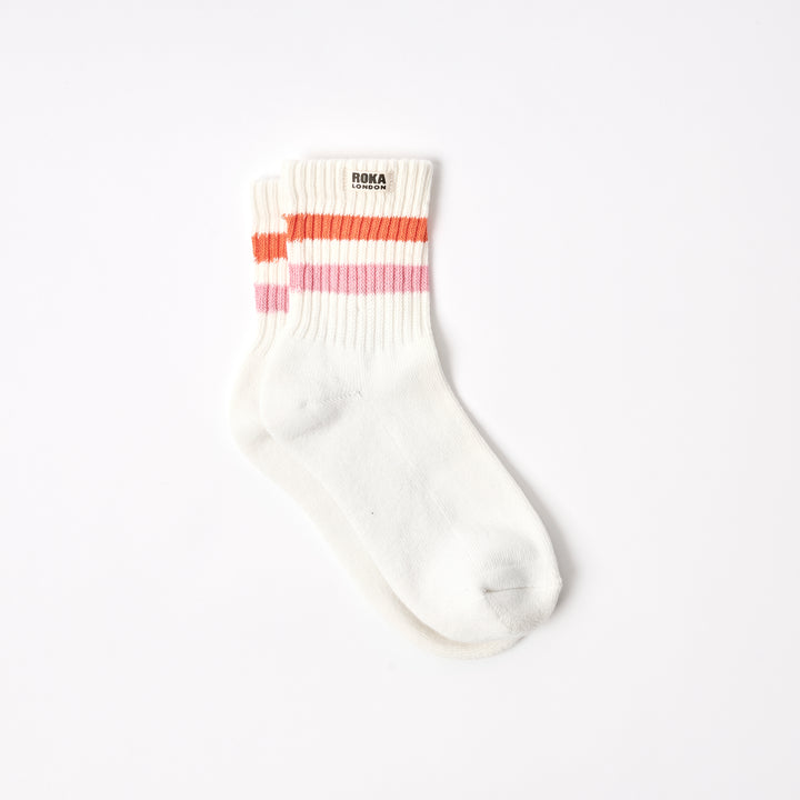 Windsor Stripe Crew Socks for Women in Mandarin/Pink