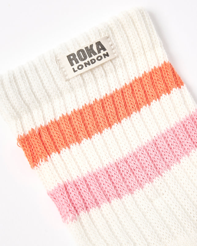 Windsor Stripe Crew Socks for Women in Mandarin/Pink