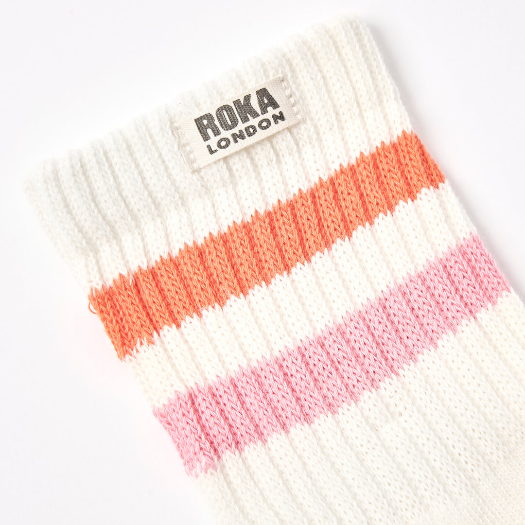 Windsor Stripe Crew Socks for Women in Mandarin/Pink