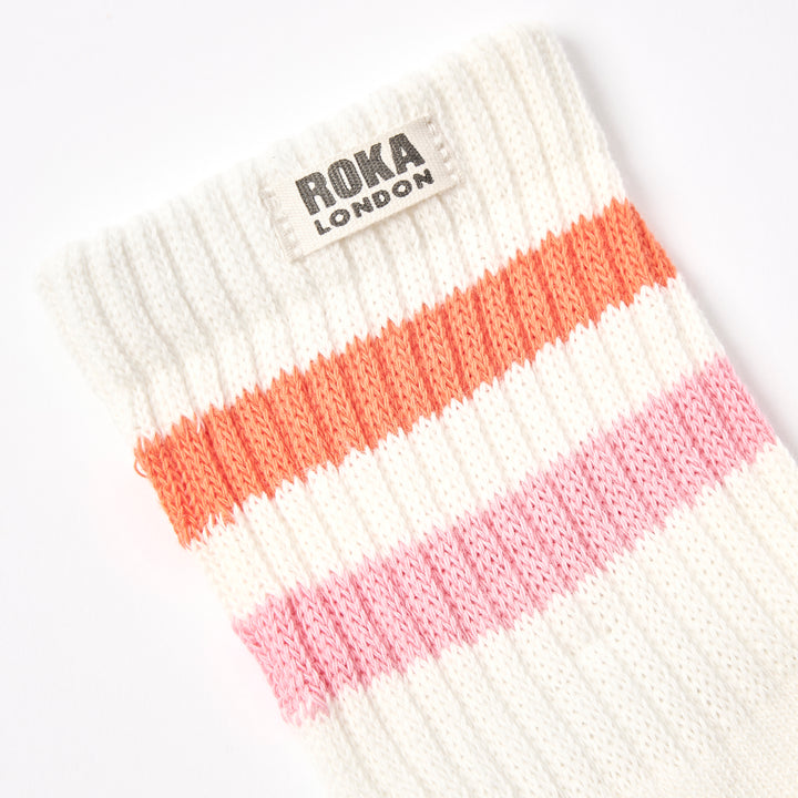 Windsor Stripe Crew Socks for Women in Mandarin/Pink