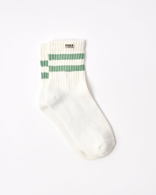 Windsor Stripe Crew Socks for Women in Matcha