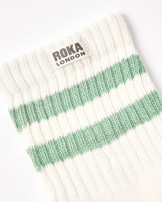 Windsor Stripe Crew Socks for Women in Matcha