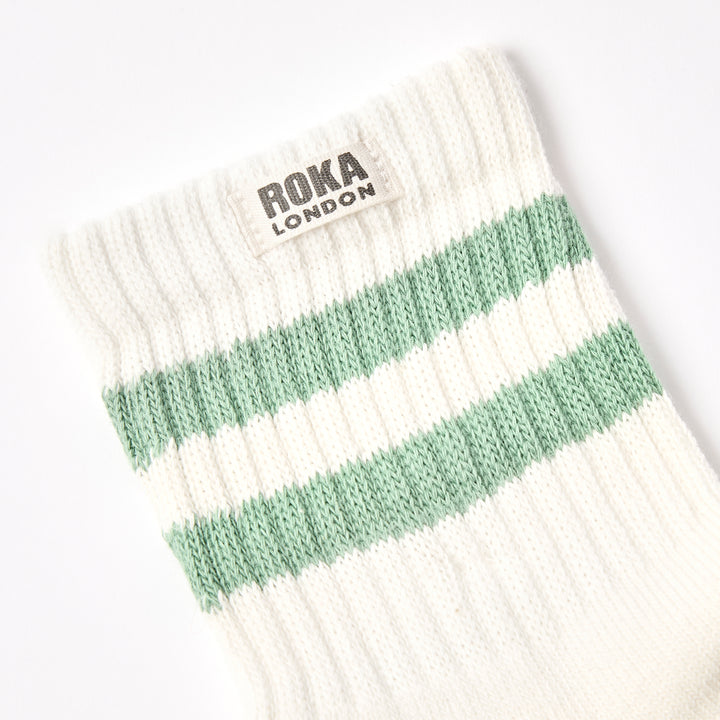 Windsor Stripe Crew Socks for Women in Matcha