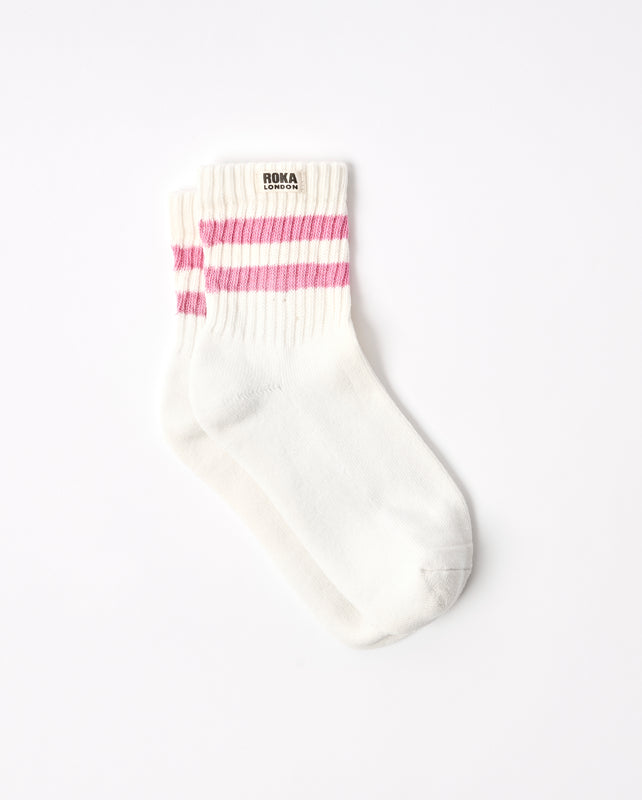 Windsor Stripe Crew Socks for Women in Pink Carnation