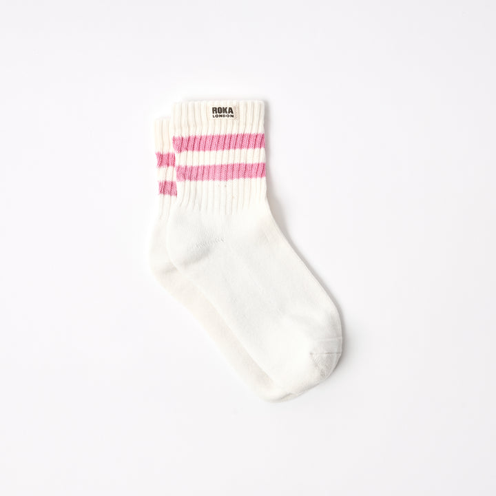 Windsor Stripe Crew Socks for Women in Pink Carnation