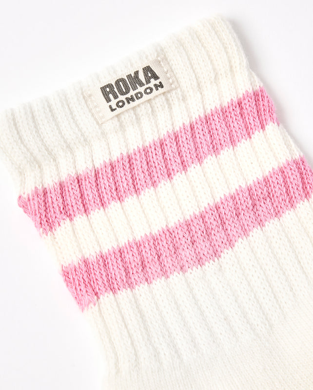 Windsor Stripe Crew Socks for Women in Pink Carnation