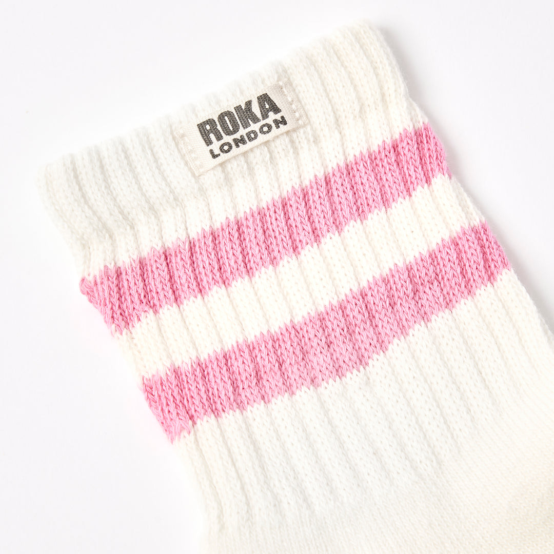 Windsor Stripe Crew Socks for Women in Pink Carnation