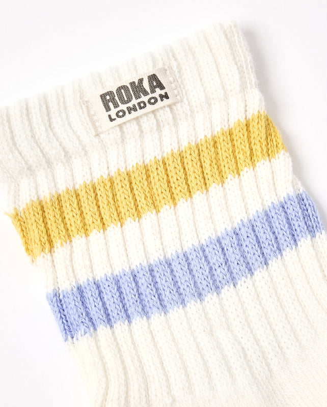 Windsor Stripe Crew Socks for Women in Summer Yellow/Thistle