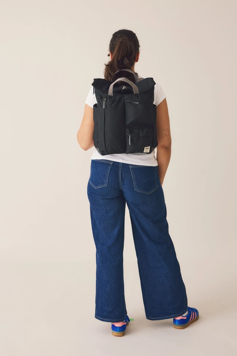 Waterhouse Multipocket Backpack in Deep Blue on model, 5'9"