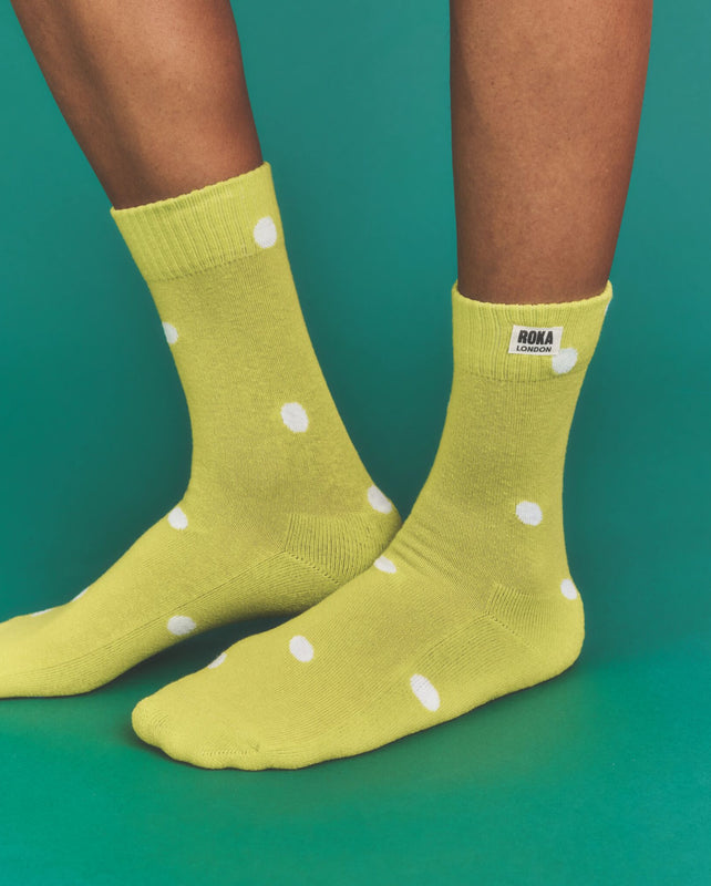 Wimbledon Crew Socks for Women in Lime Dot